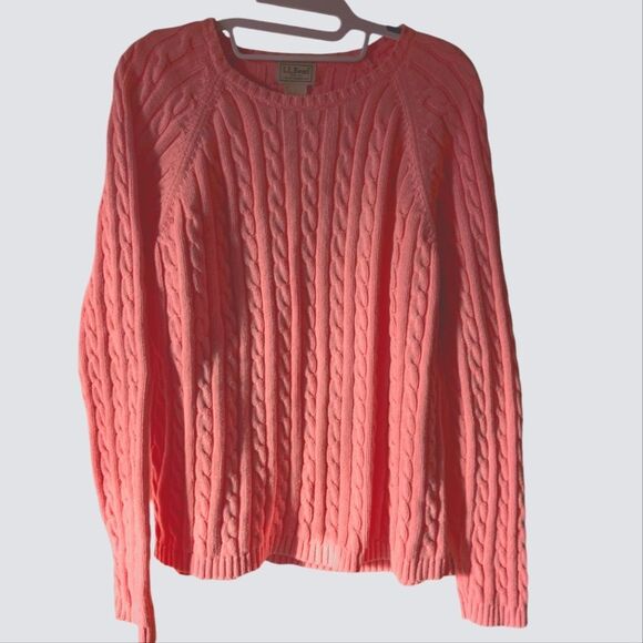 L. L. Bean Pink Cable Knit Fisherman's Grandpa Sweater Size Large - Picture 1 of 6